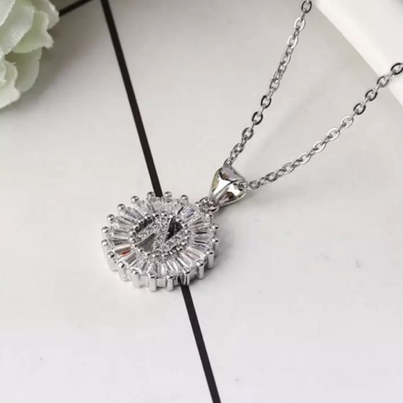 Silver Initial Crystal Pendant Necklace A-Z - Picture 5 of 7